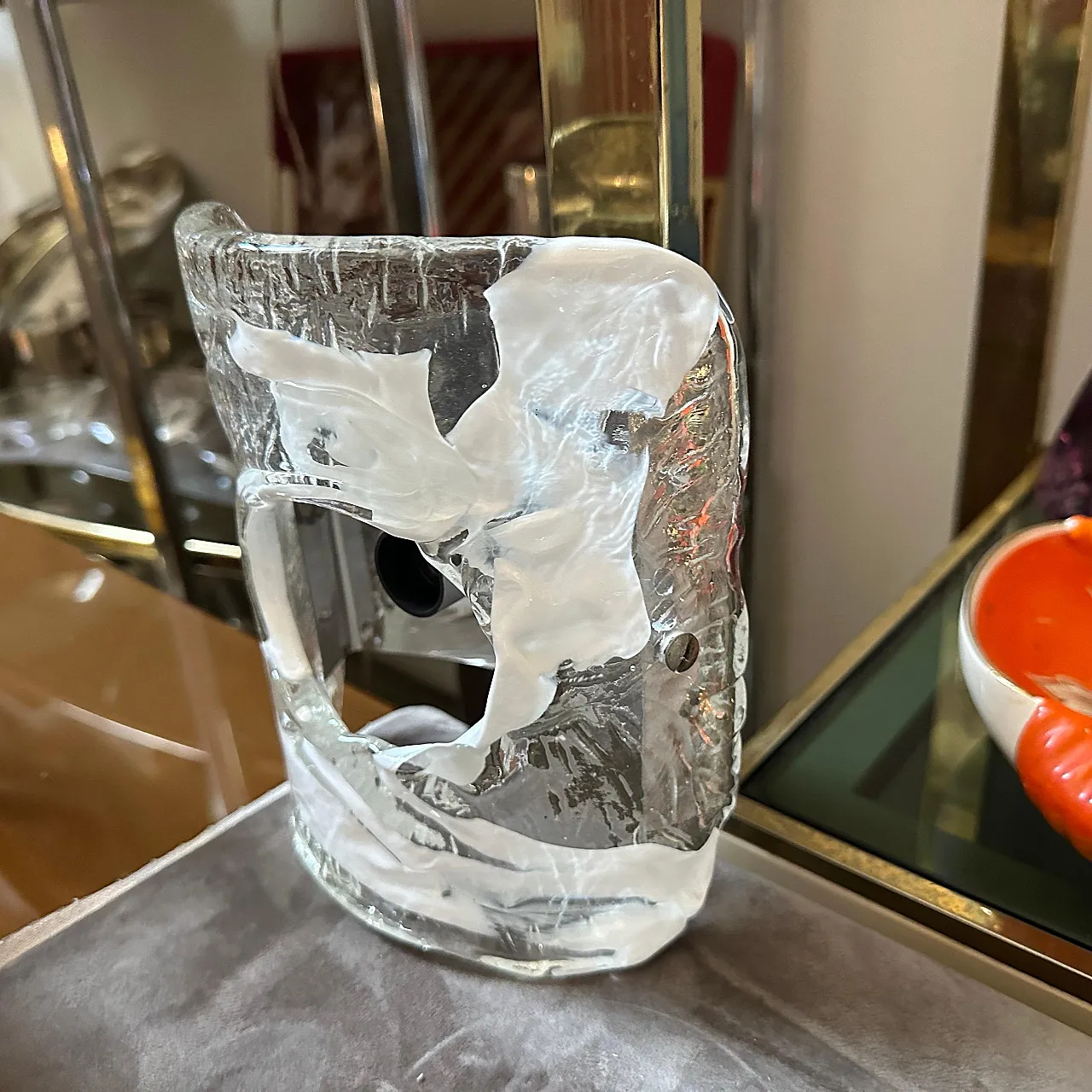 Coppia di applique in vetro di Murano e acciaio di Mazzega, anni '70 9