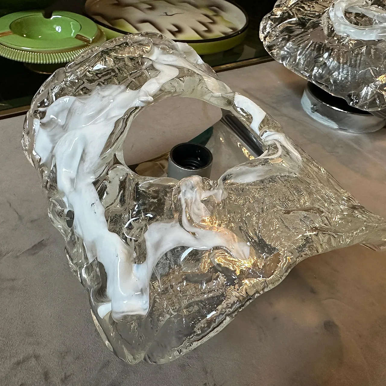 Coppia di applique in vetro di Murano e acciaio di Mazzega, anni '70 10