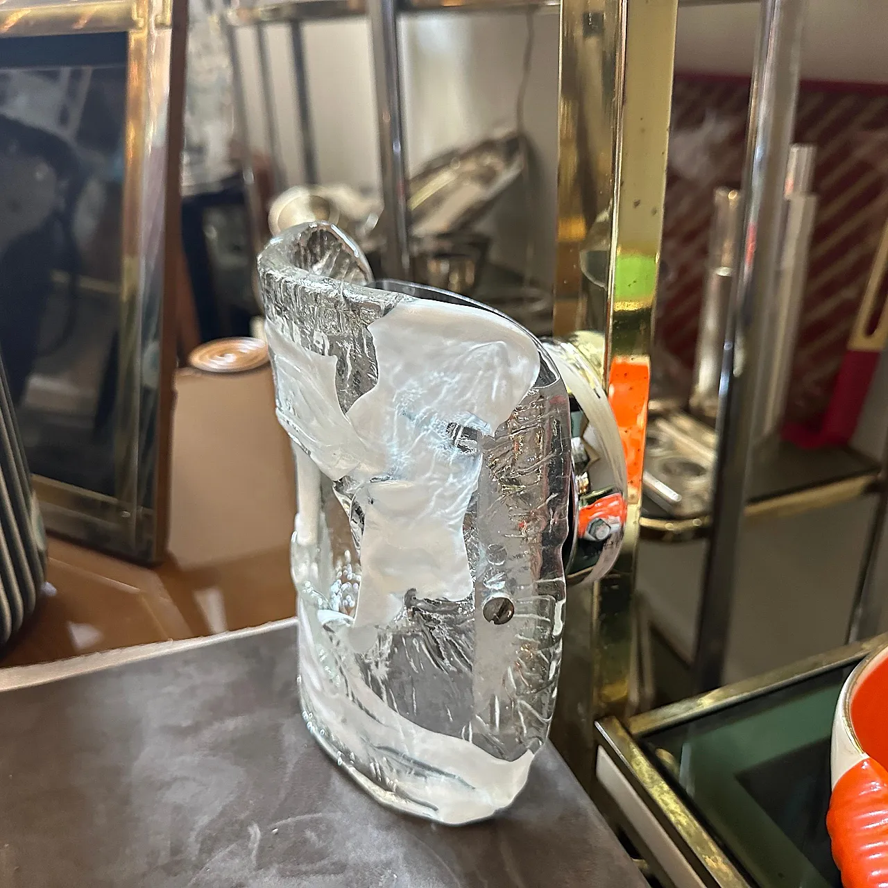 Coppia di applique in vetro di Murano e acciaio di Mazzega, anni '70 12