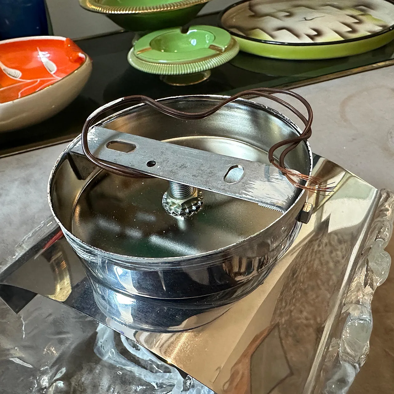 Coppia di applique in vetro di Murano e acciaio di Mazzega, anni '70 13
