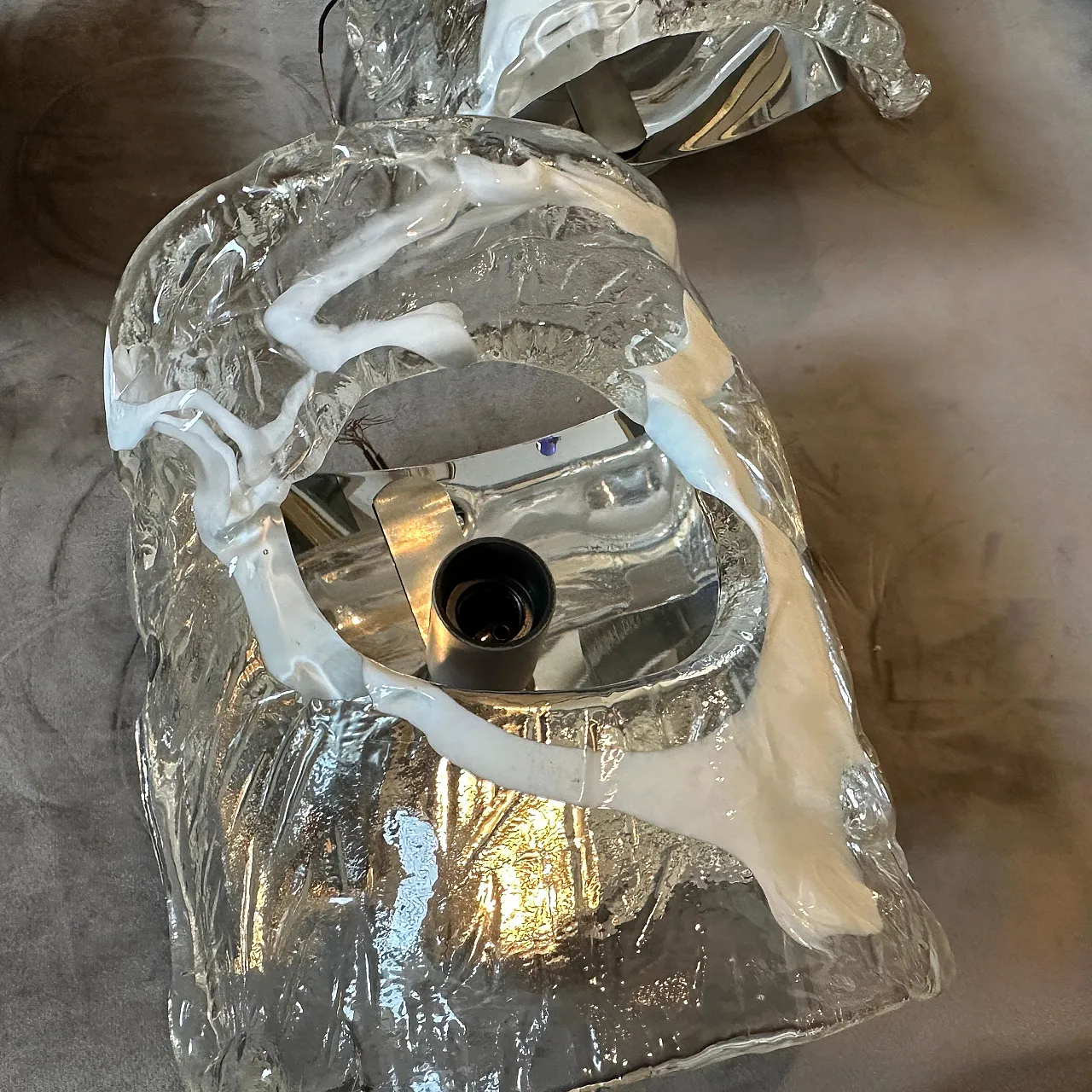 Coppia di applique in vetro di Murano e acciaio di Mazzega, anni '70 14