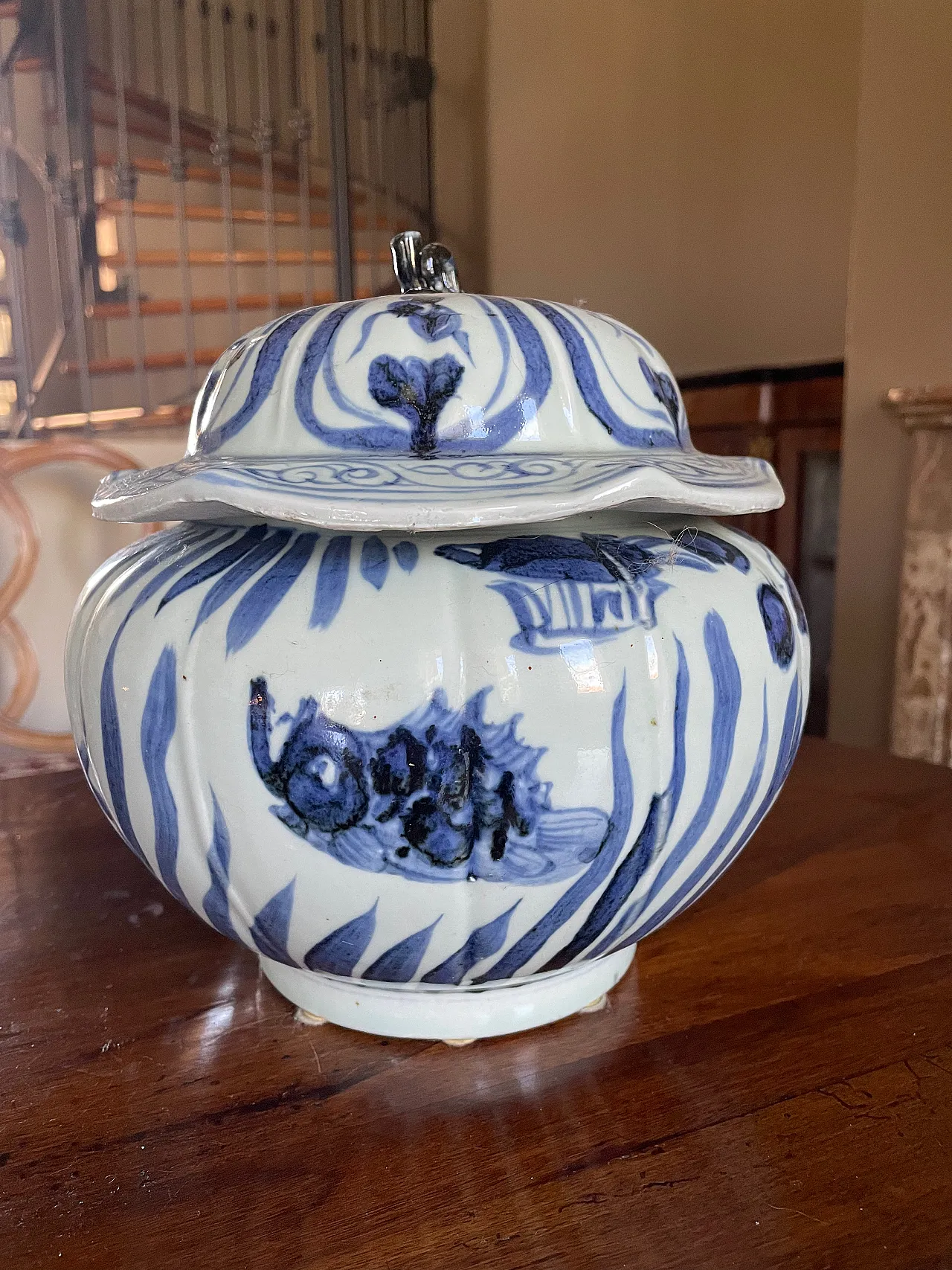 French ceramic vases in white and blue ceramic, 20th century 6