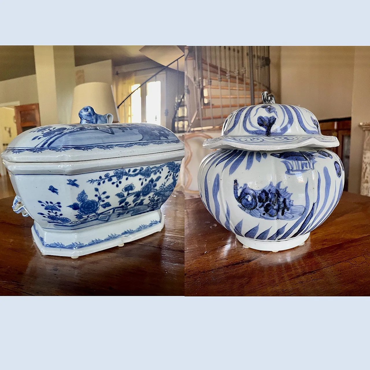 French ceramic vases in white and blue ceramic, 20th century 8