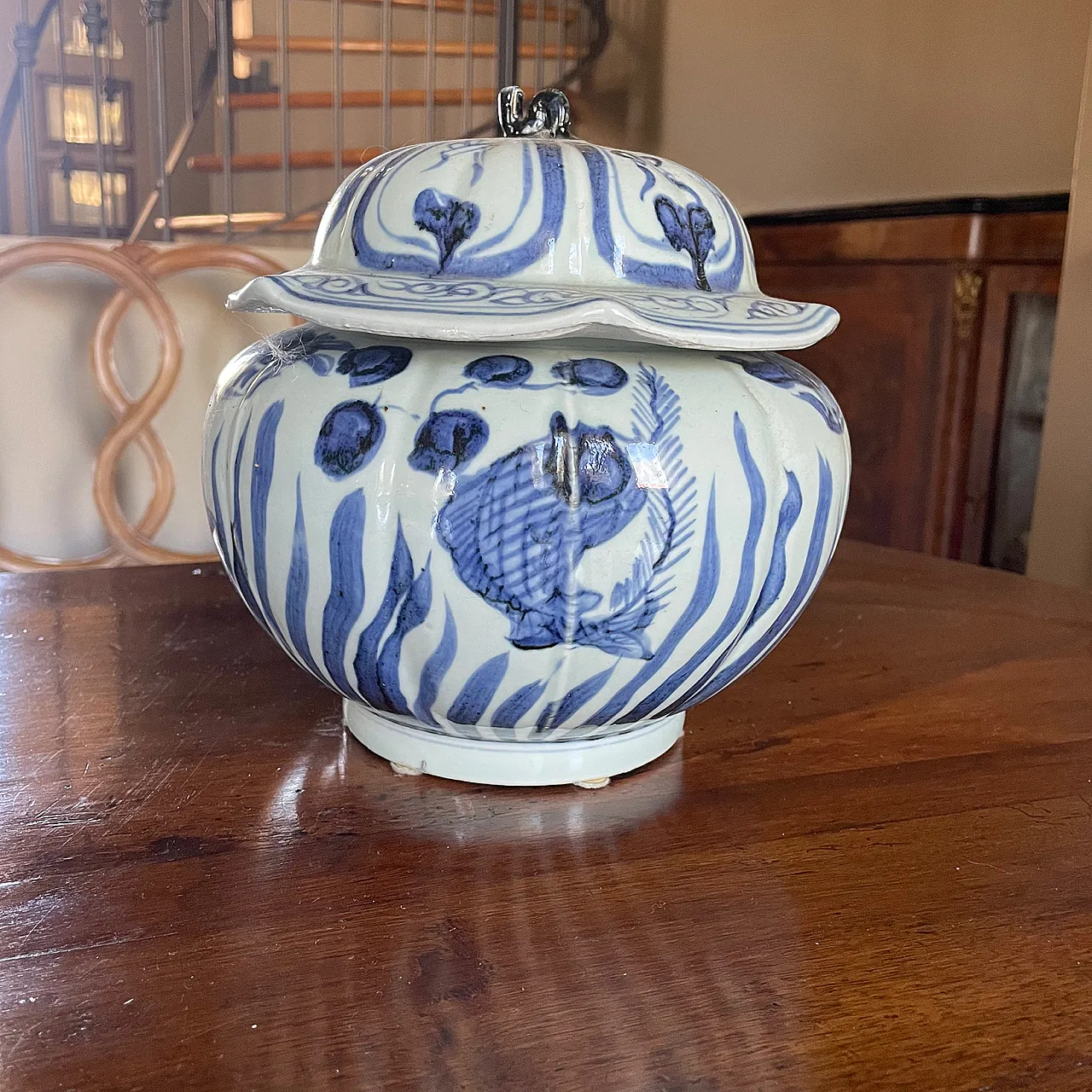 French ceramic vases in white and blue ceramic, 20th century 11