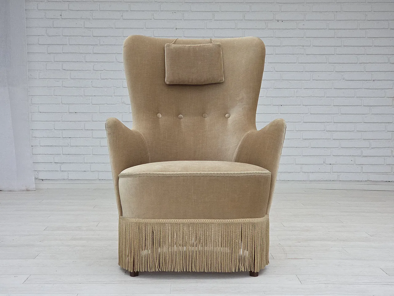 Poltrona danese in velluto verde/marrone, anni '60 1