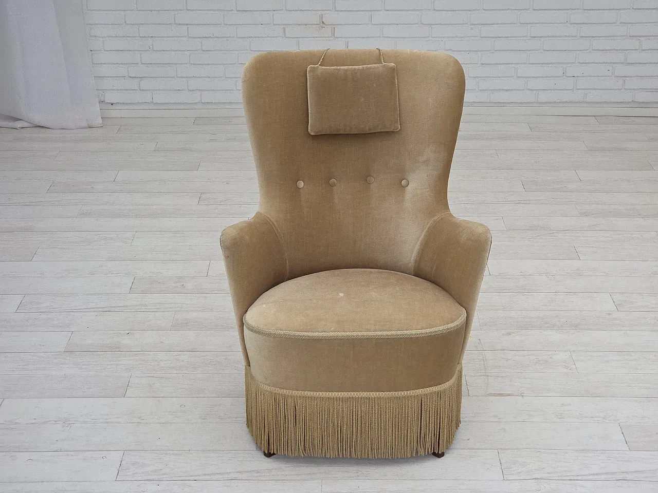 Poltrona danese in velluto verde/marrone, anni '60 2