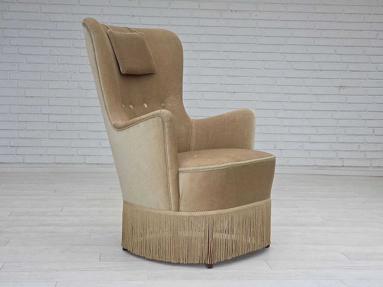 Poltrona danese in velluto verde/marrone, anni '60 5