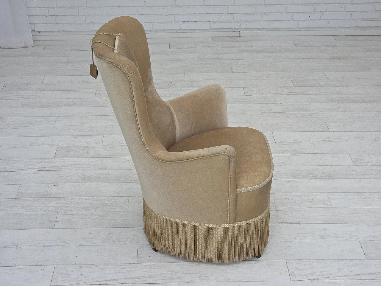 Poltrona danese in velluto verde/marrone, anni '60 8