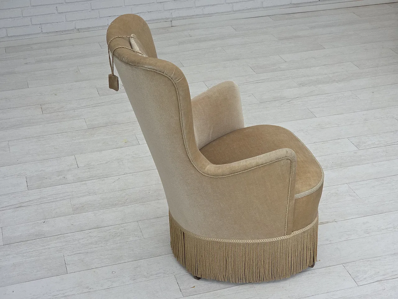 Poltrona danese in velluto verde/marrone, anni '60 9