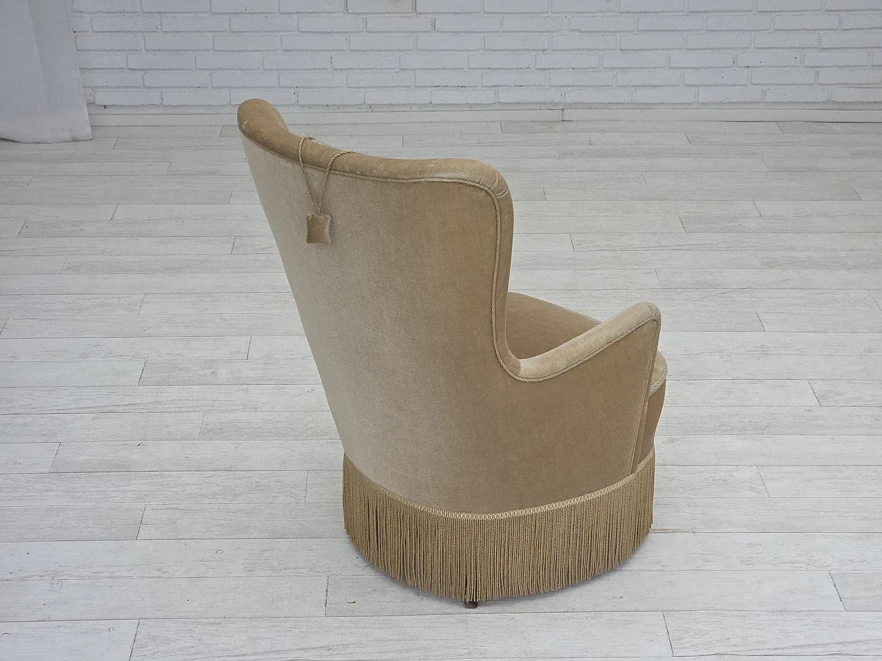 Poltrona danese in velluto verde/marrone, anni '60 11