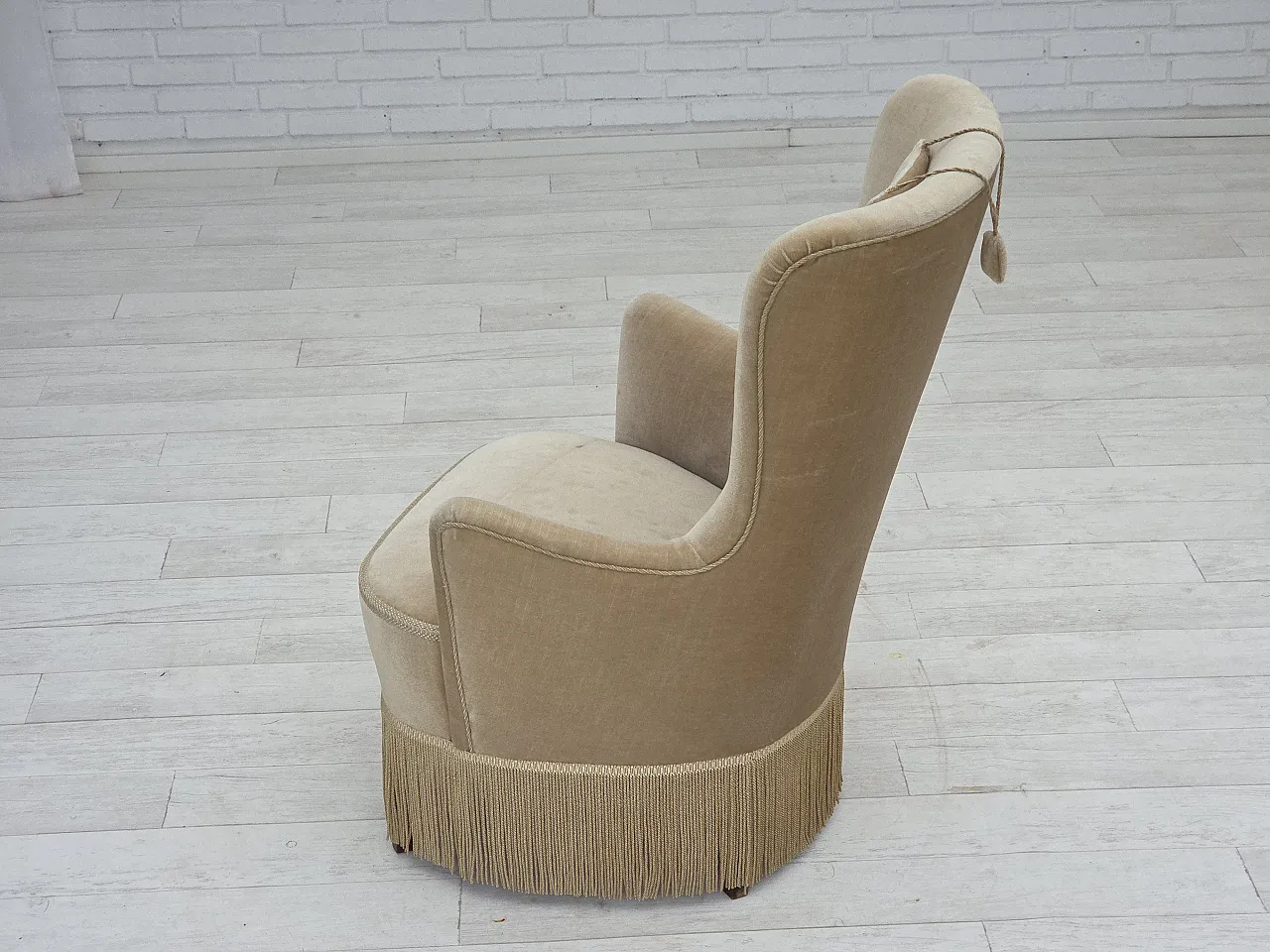 Poltrona danese in velluto verde/marrone, anni '60 13