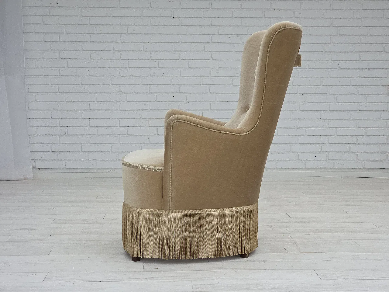 Poltrona danese in velluto verde/marrone, anni '60 14