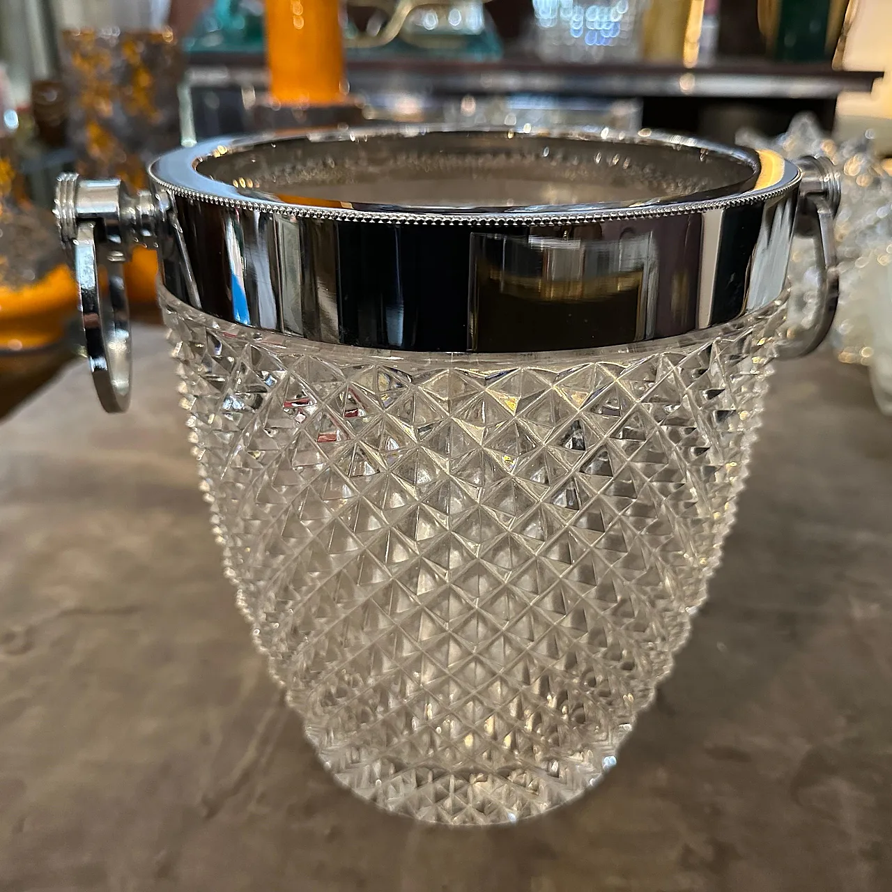 Raffreddatore per vino in cristallo e argento, anni '80 2