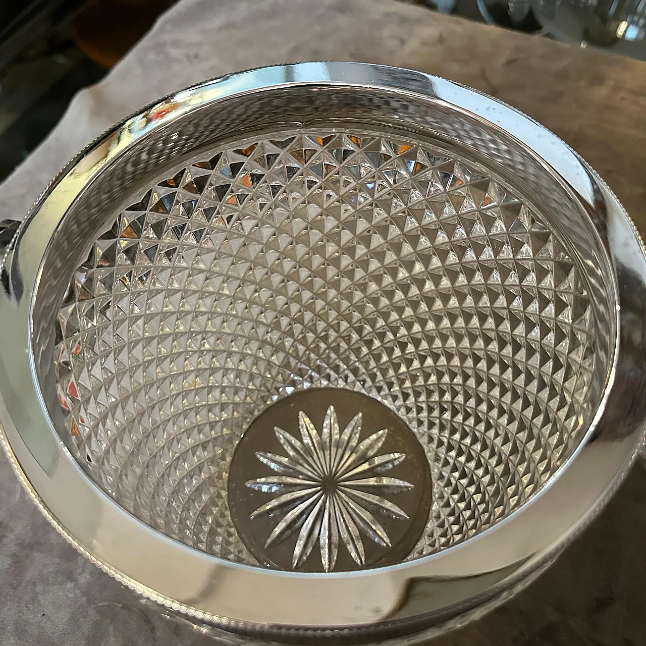 Raffreddatore per vino in cristallo e argento, anni '80 3