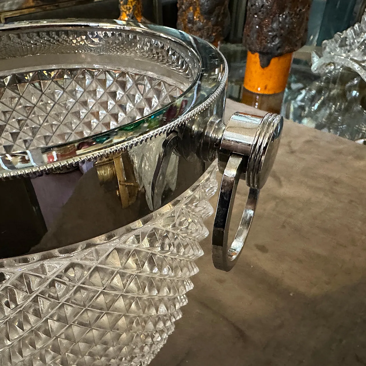 Raffreddatore per vino in cristallo e argento, anni '80 4