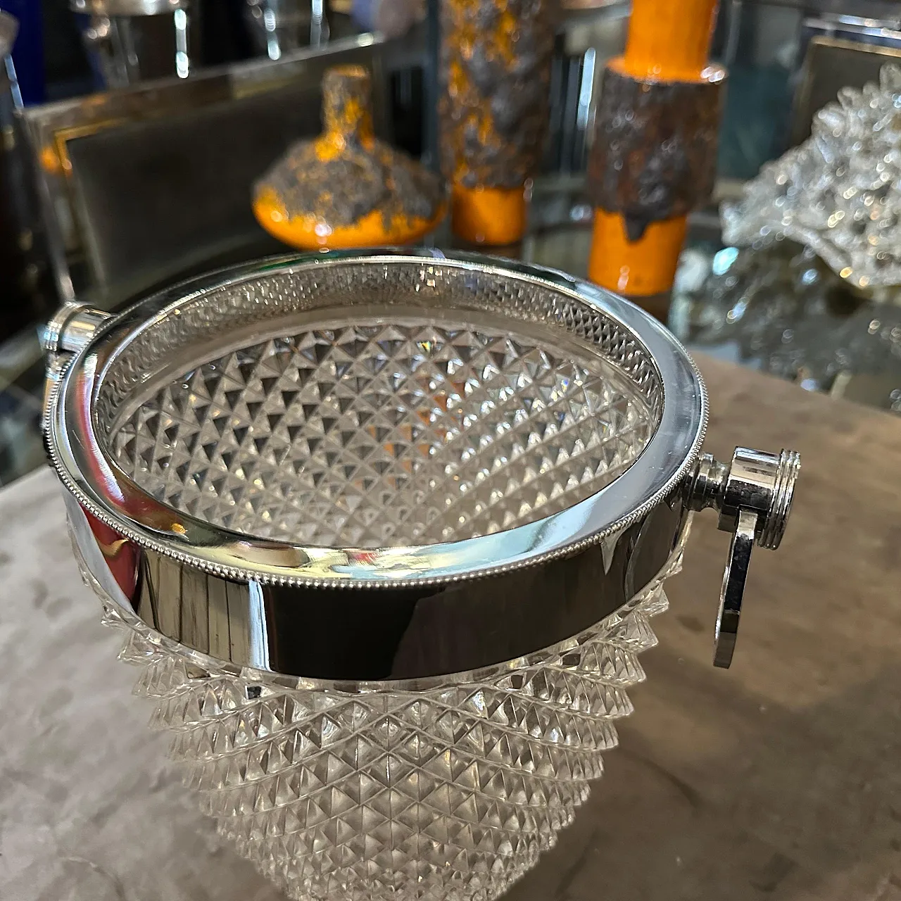 Raffreddatore per vino in cristallo e argento, anni '80 6