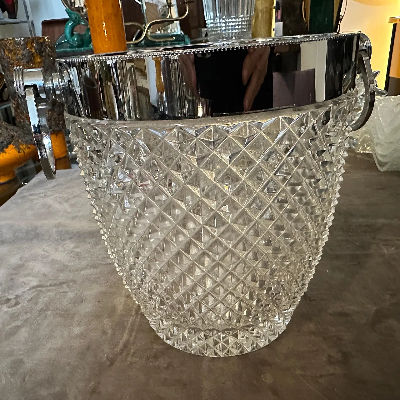 Raffreddatore per vino in cristallo e argento, anni '80 7