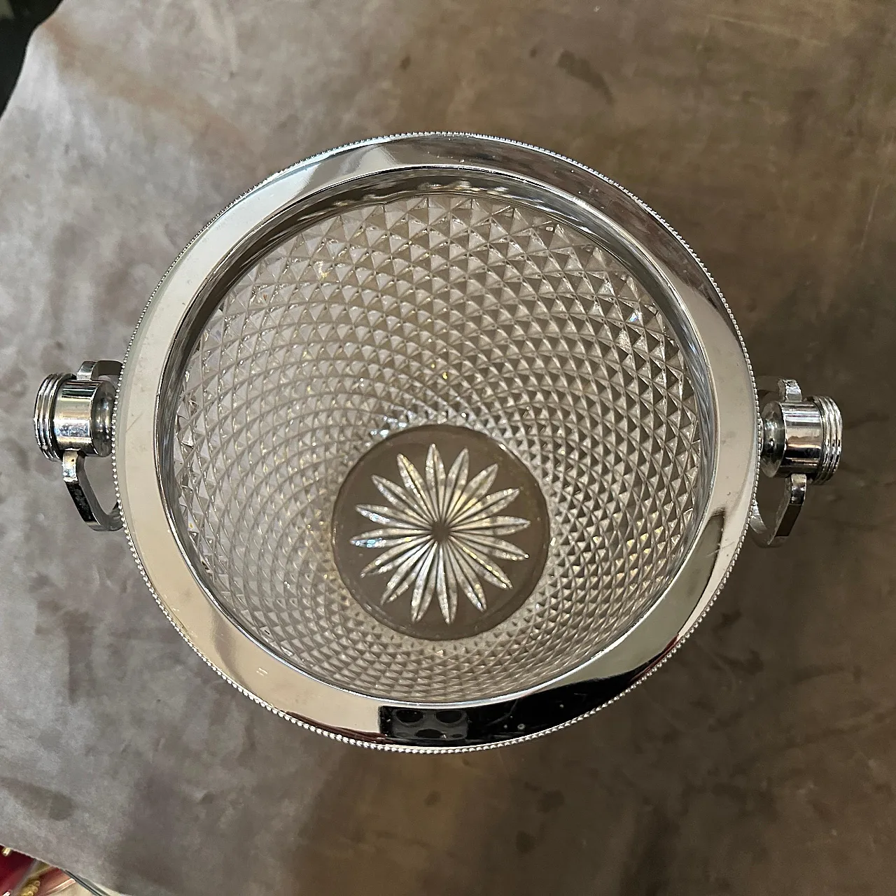 Raffreddatore per vino in cristallo e argento, anni '80 8