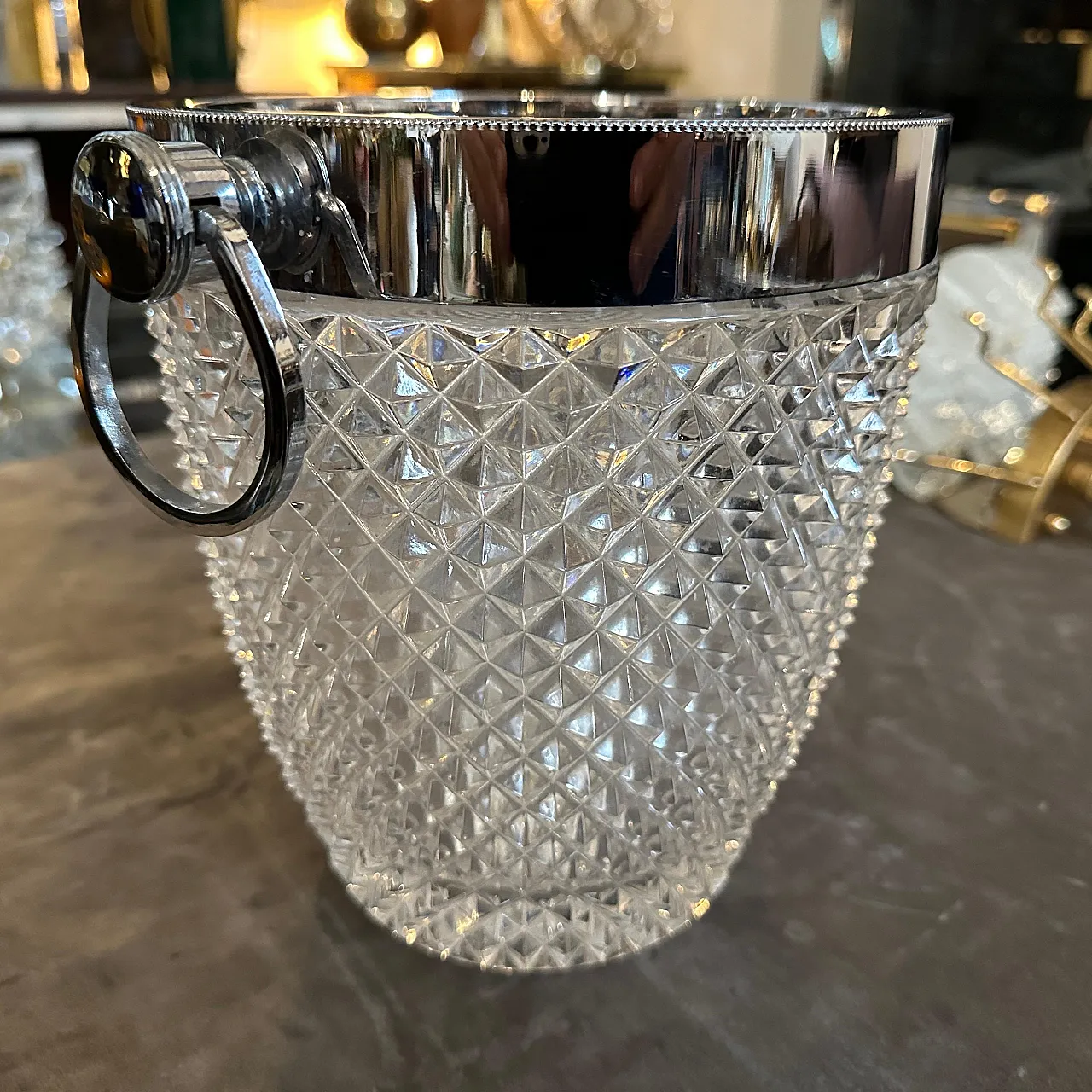 Raffreddatore per vino in cristallo e argento, anni '80 9