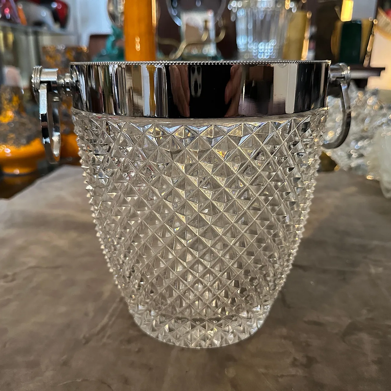 Raffreddatore per vino in cristallo e argento, anni '80 10