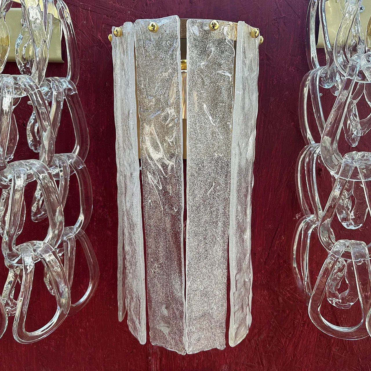 Coppia di lampade da parete in vetro di Murano di Mazzega, anni '80 9