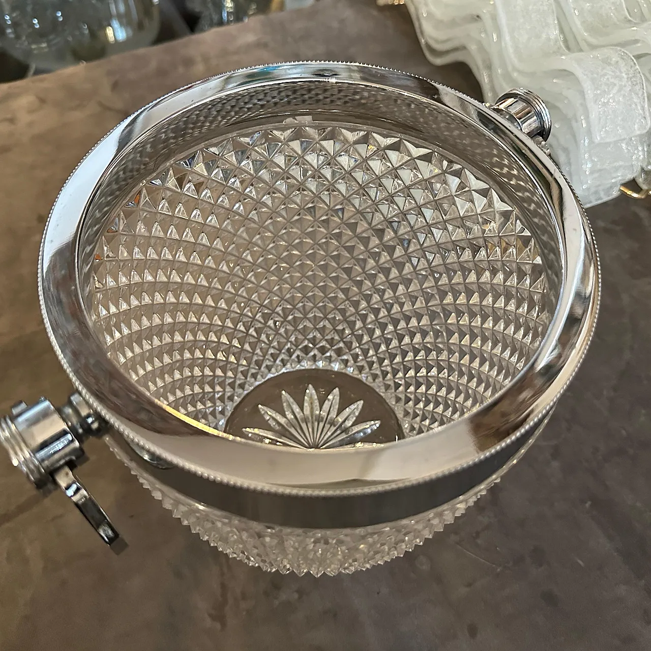 Raffreddatore per vino in cristallo e argento, anni '80 12