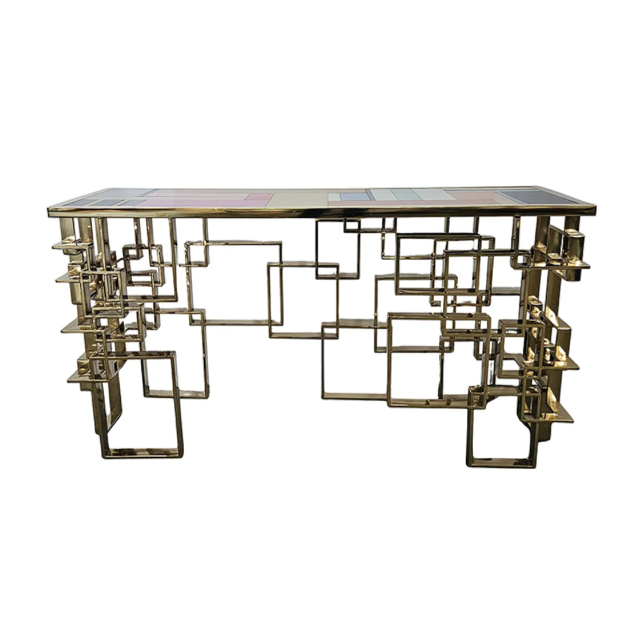 Console in gilded steel with Murano glass top, end 20th century 1