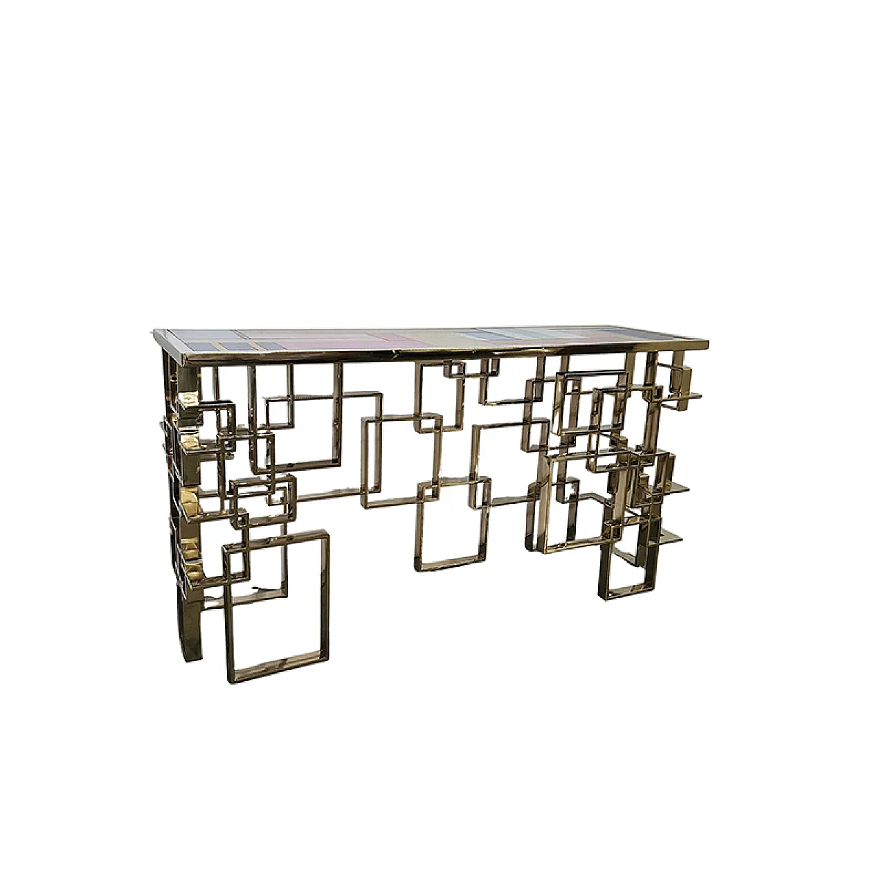 Console in gilded steel with Murano glass top, end 20th century 3