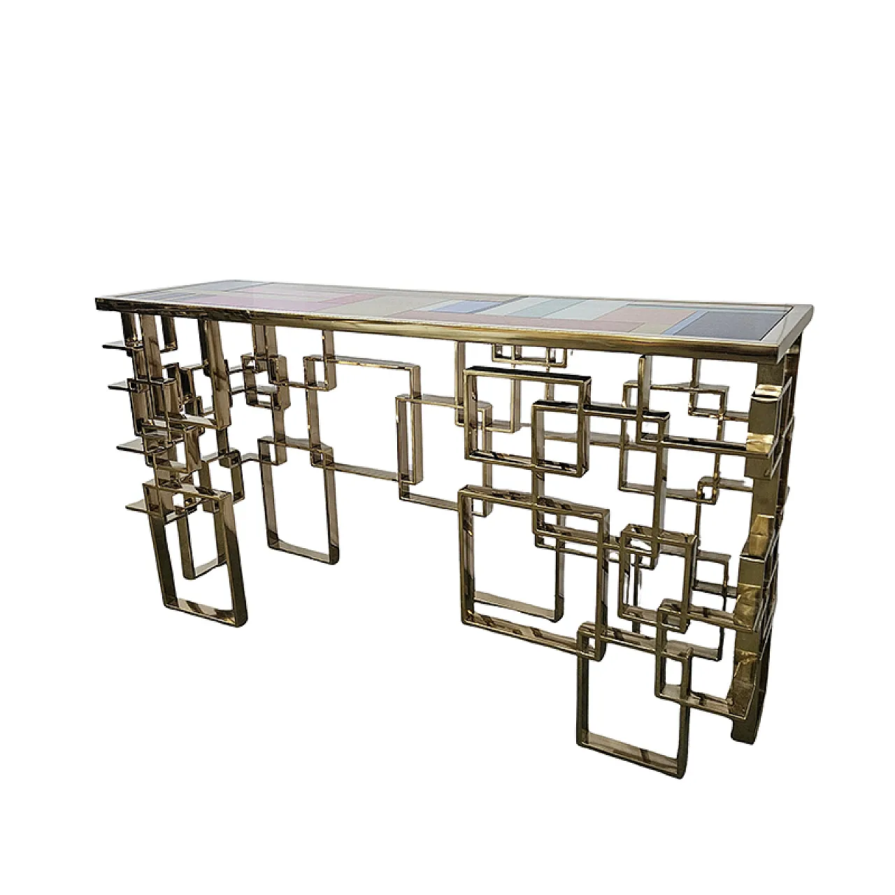 Console in gilded steel with Murano glass top, end 20th century 7