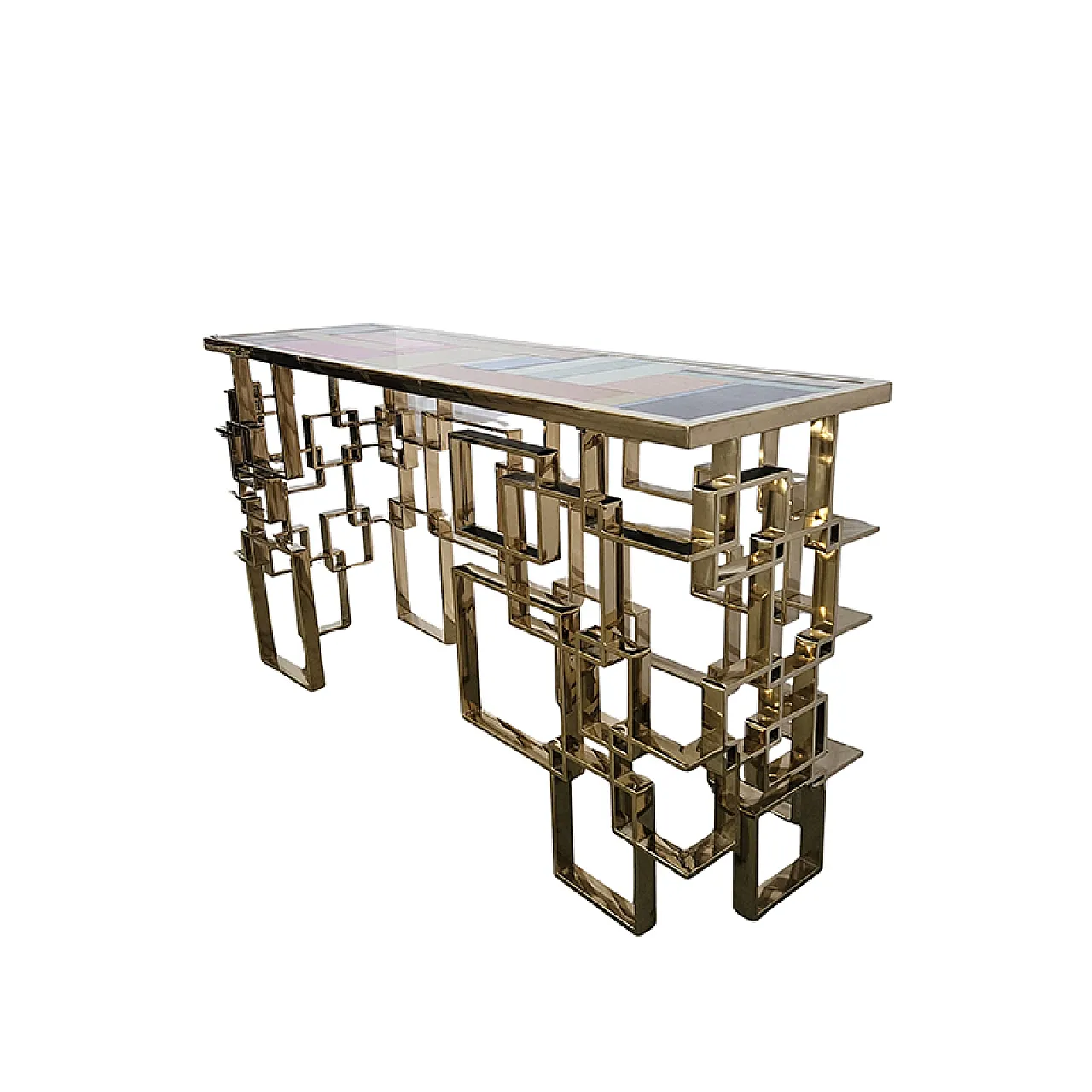 Console in gilded steel with Murano glass top, end 20th century 9