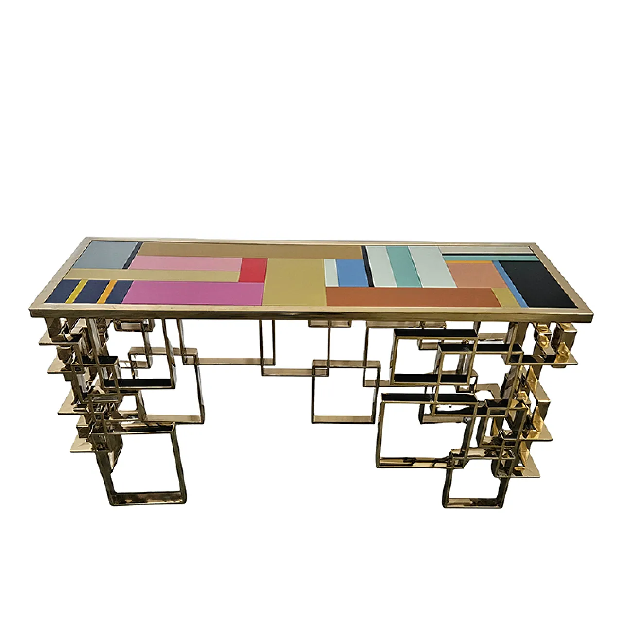 Console in gilded steel with Murano glass top, end 20th century 11