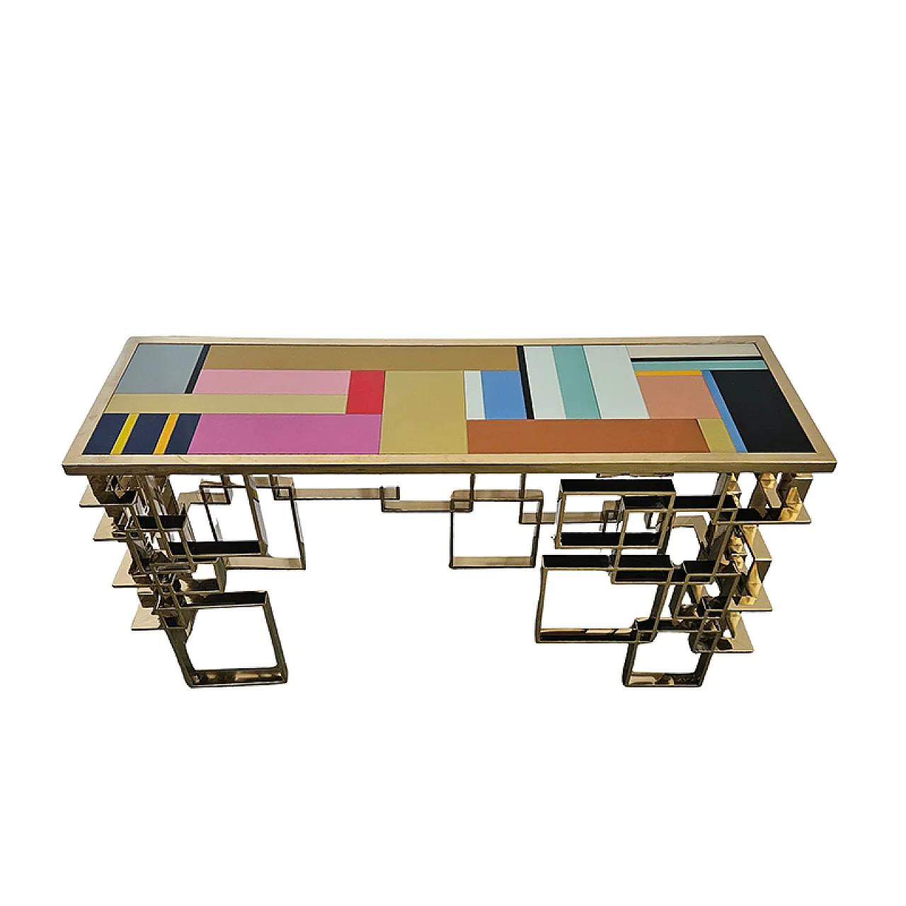 Console in gilded steel with Murano glass top, end 20th century 13