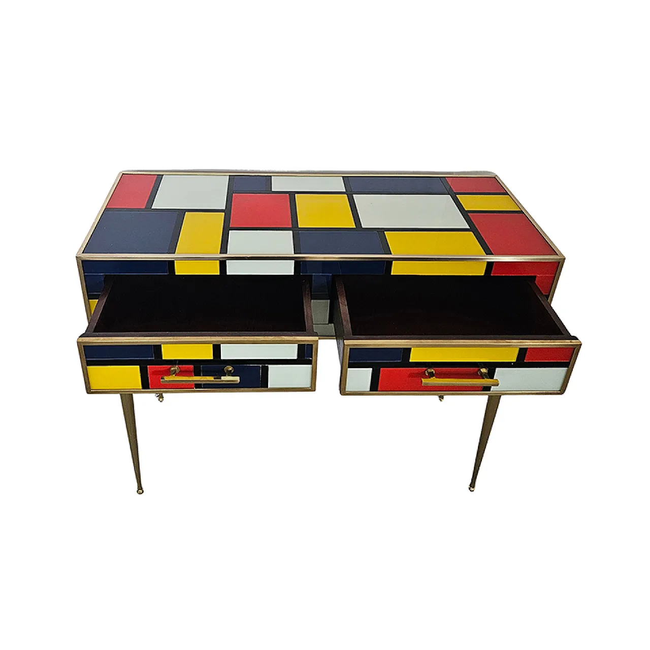 Consolle in vetro con due cassetti, fine '900 8