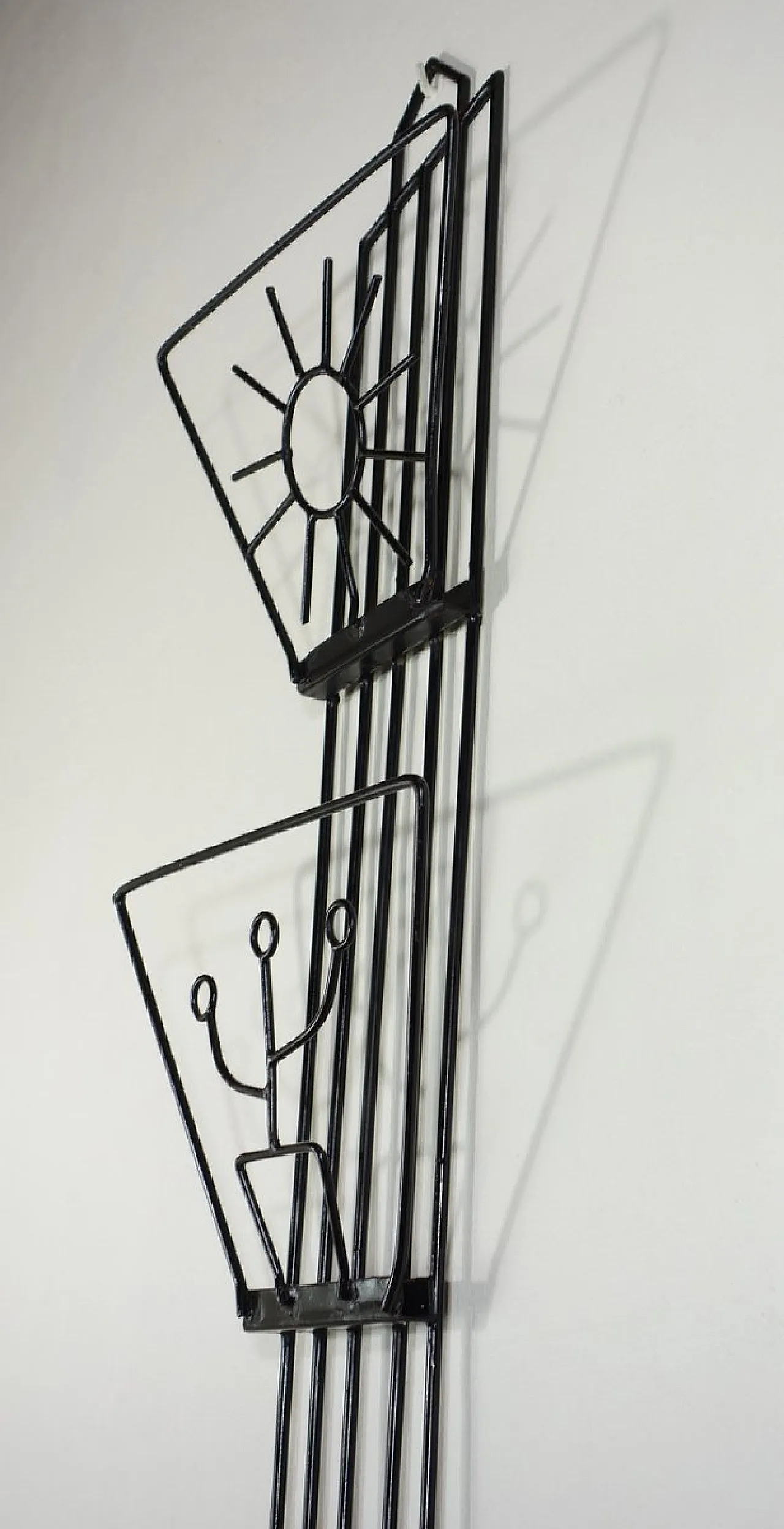 Black Iron wall magazine rack Mid-Century Modern, 1950s 8