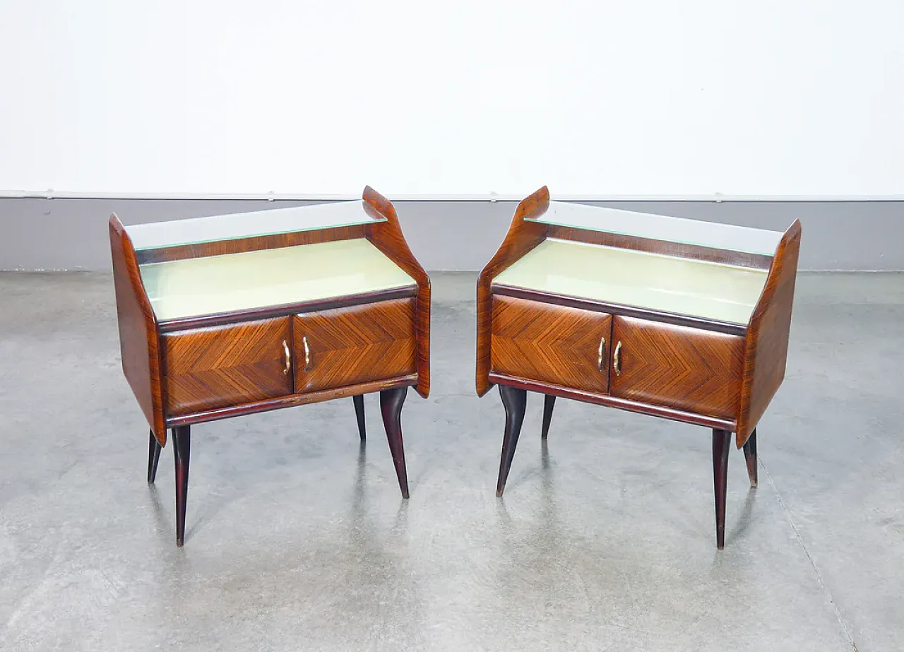 Coppia di comodini in legno e vetro, anni '40 2