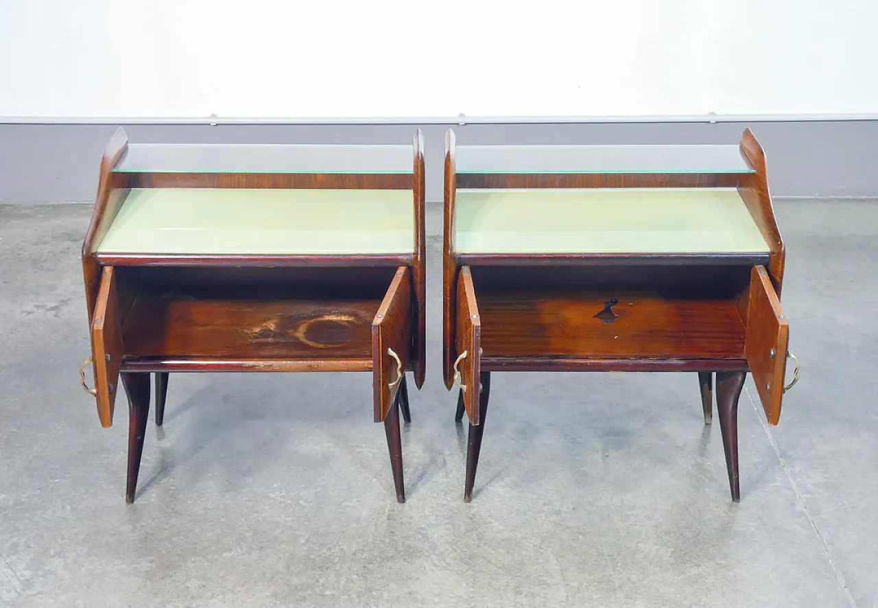 Coppia di comodini in legno e vetro, anni '40 5