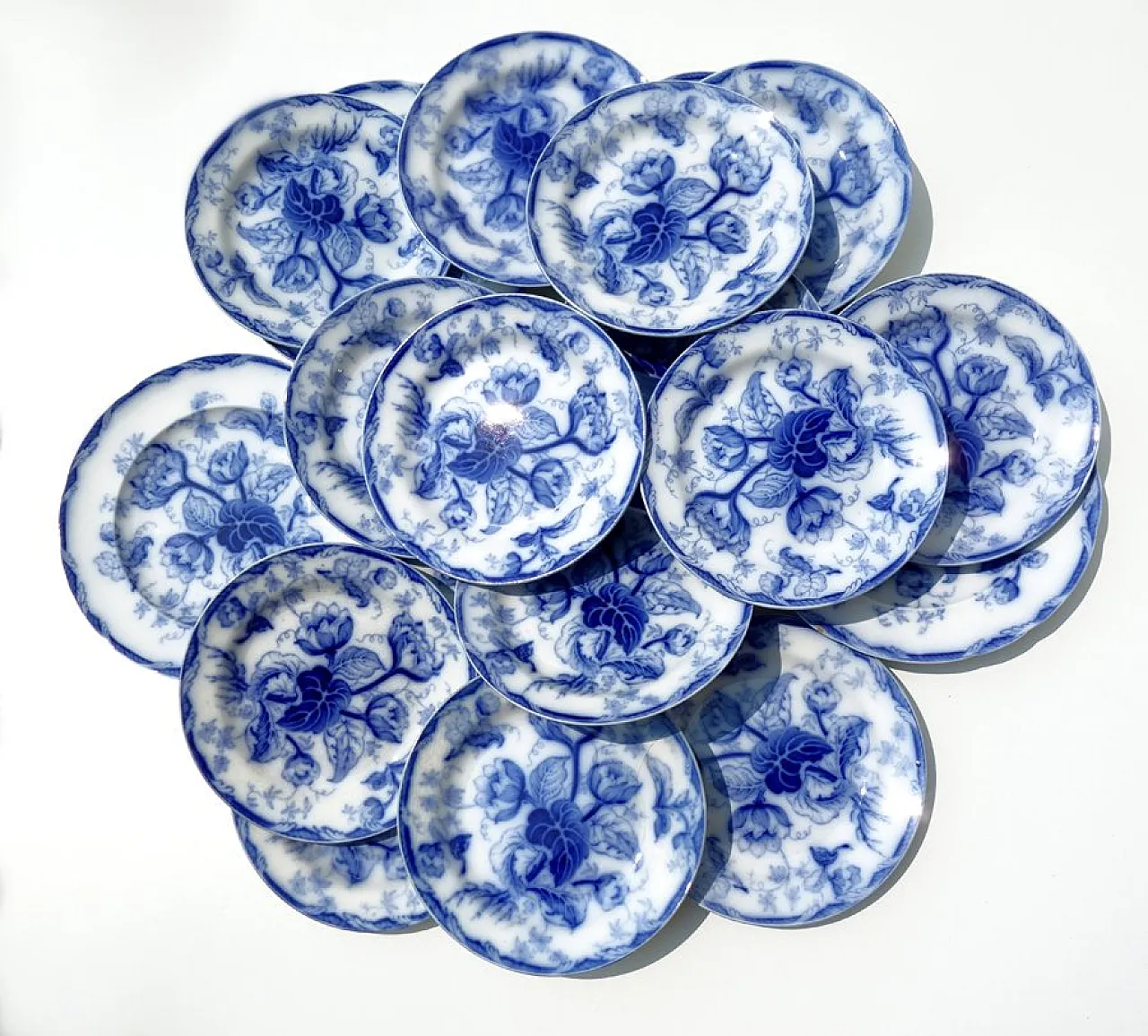 19 Water Nymph Plates in Blue Earthenware by Wedgwood England, 1850s 1
