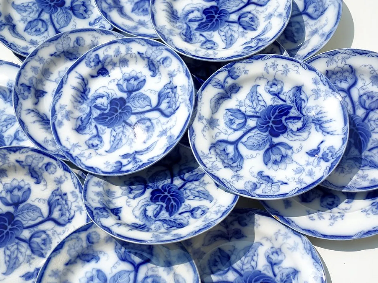 19 Water Nymph Plates in Blue Earthenware by Wedgwood England, 1850s 3