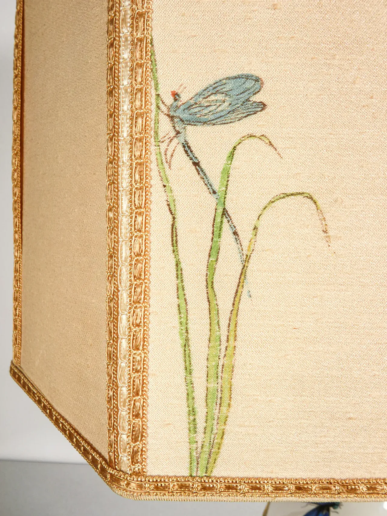 Lampada abat jour in ceramica e tessuto di Costa, fine '900 5