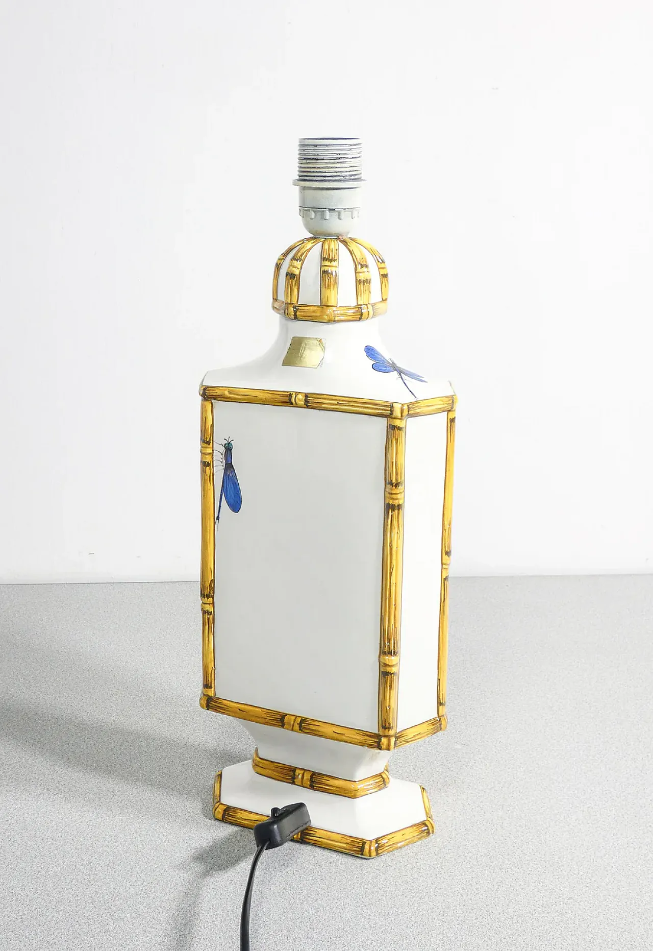 Lampada abat jour in ceramica e tessuto di Costa, fine '900 11