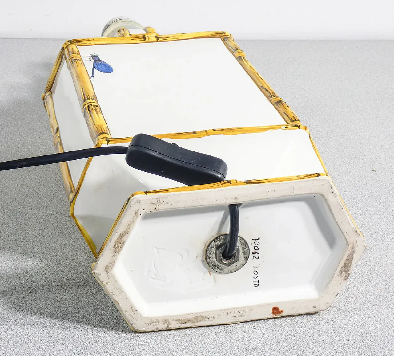 Lampada abat jour in ceramica e tessuto di Costa, fine '900 12