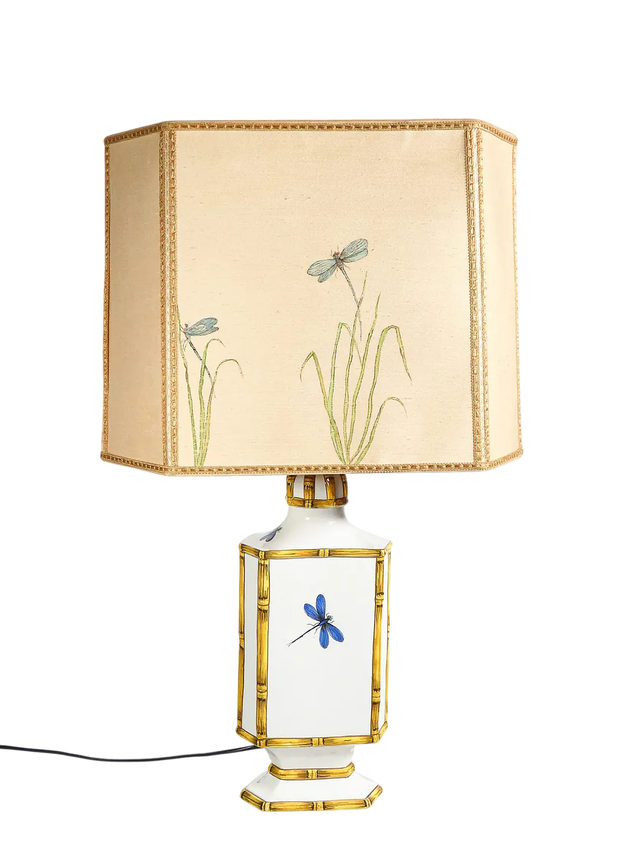 Lampada abat jour in ceramica e tessuto di Costa, fine '900 14