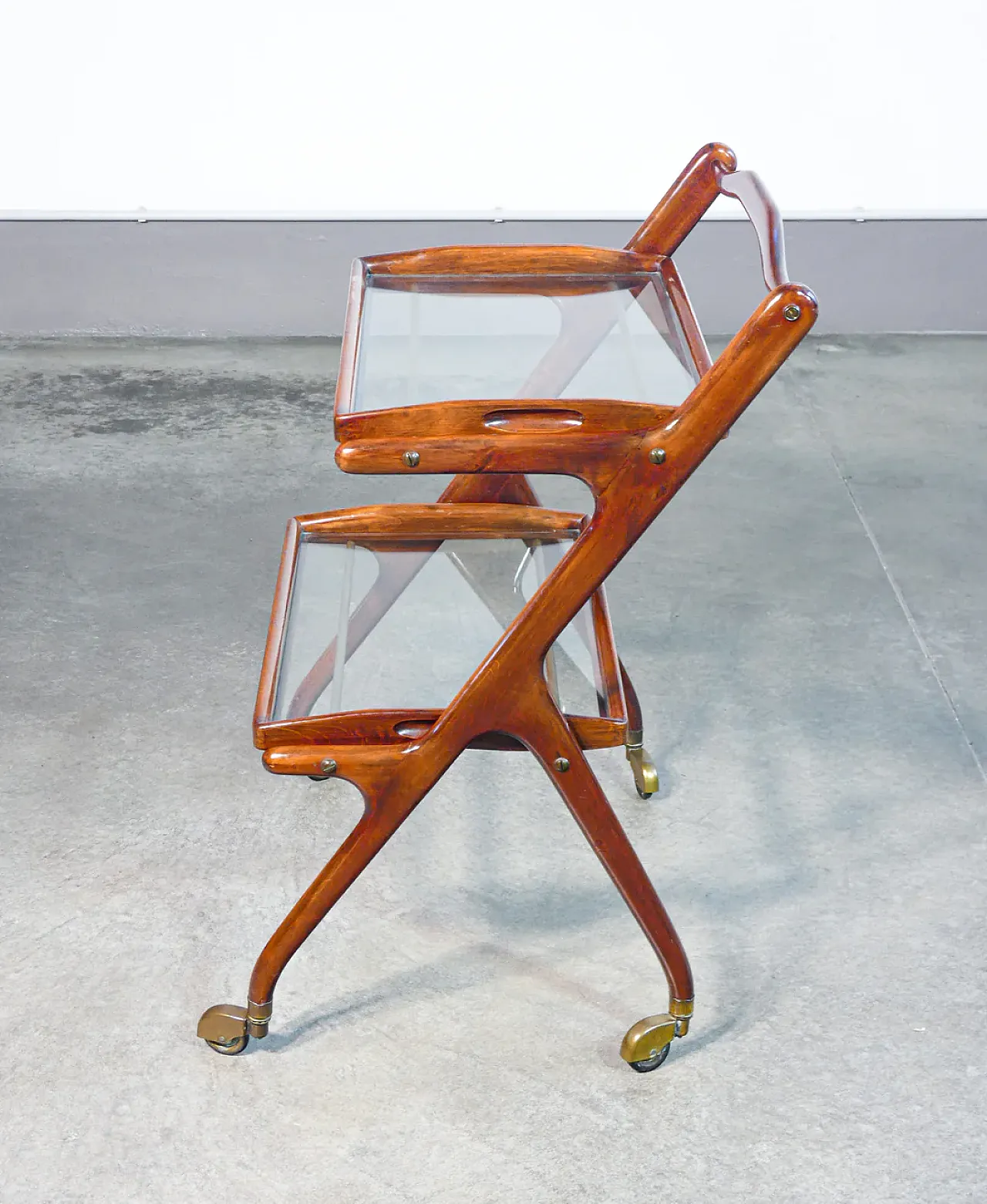 Carrello portavivande in legno, ottone e vetro di Ico Parise, anni '50 8