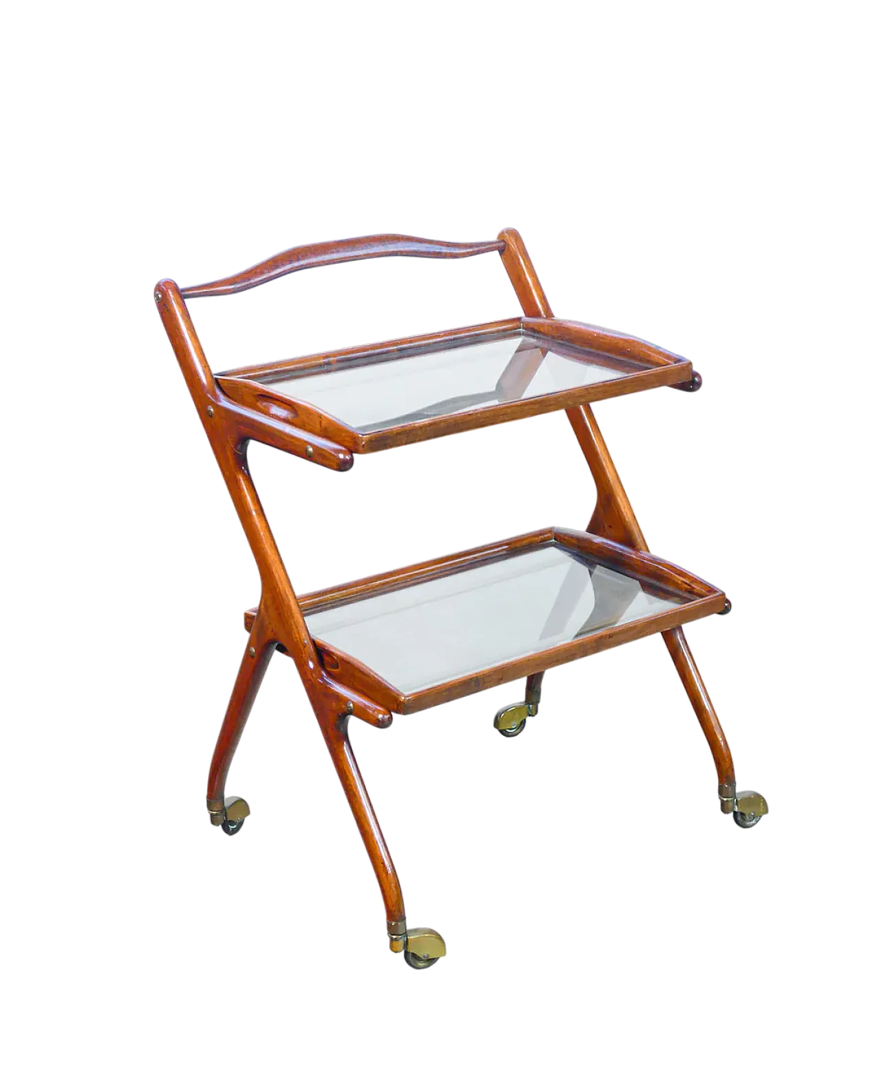 Carrello portavivande in legno, ottone e vetro di Ico Parise, anni '50 12