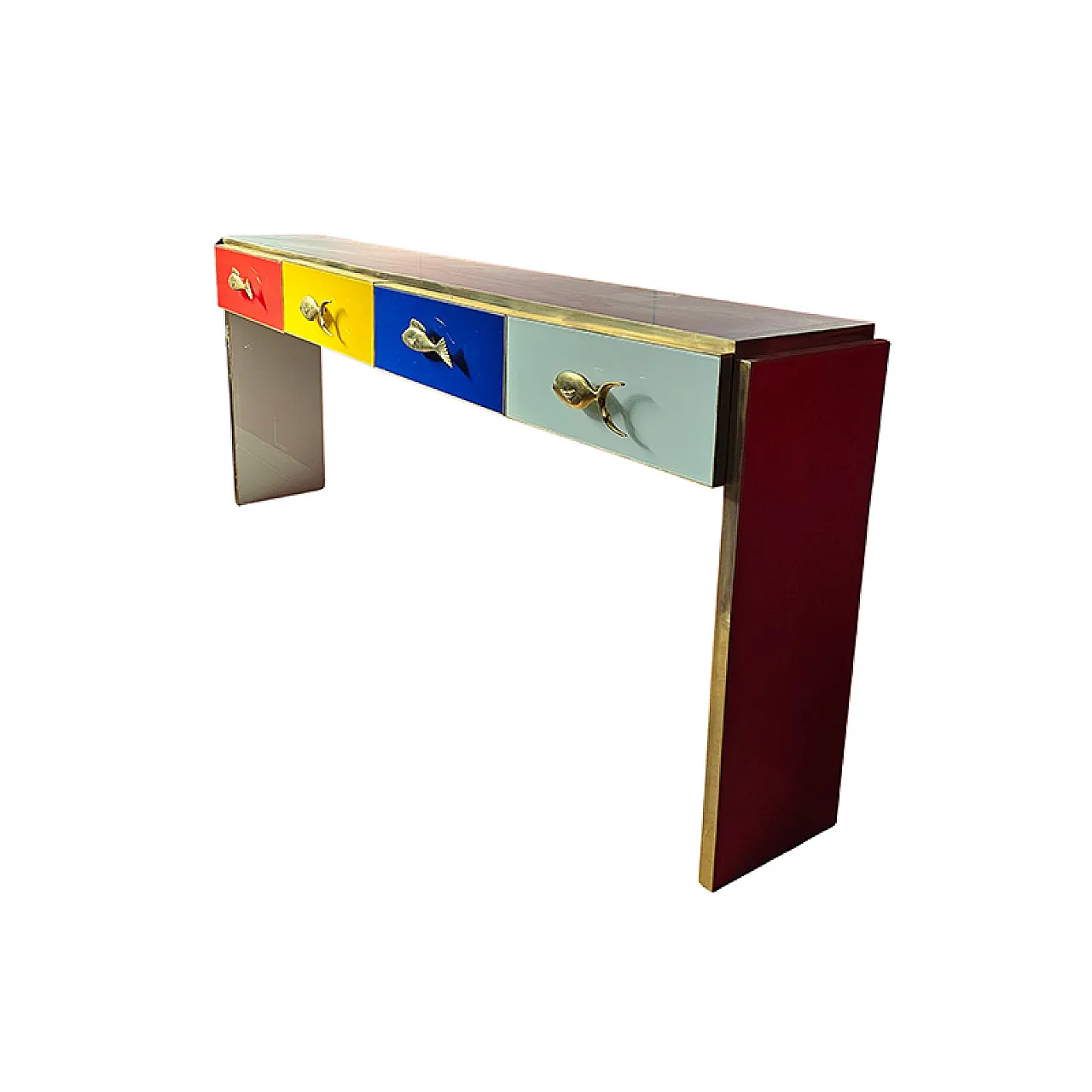 4 drawer green glass console, 20th century 3