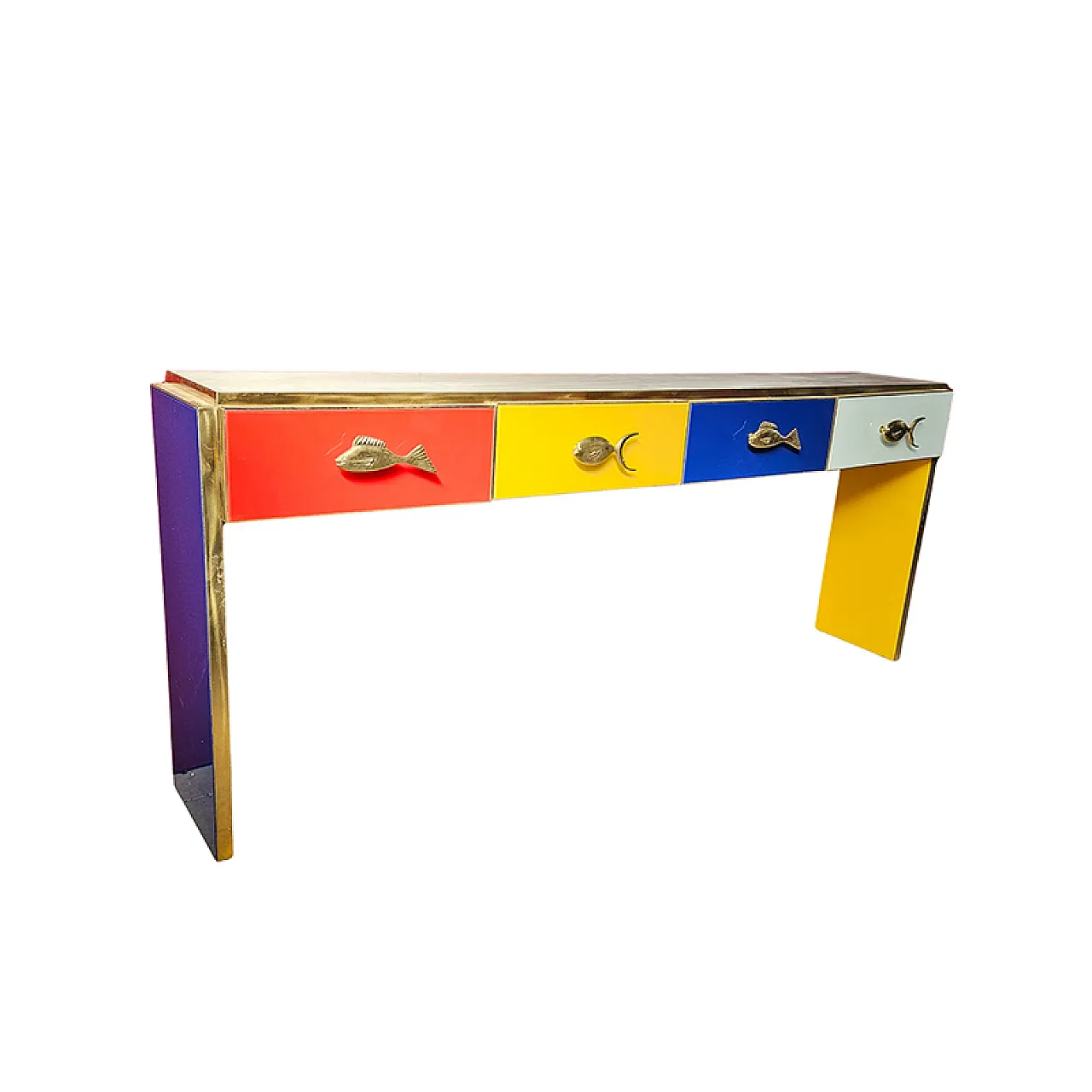 4 drawer green glass console, 20th century 4