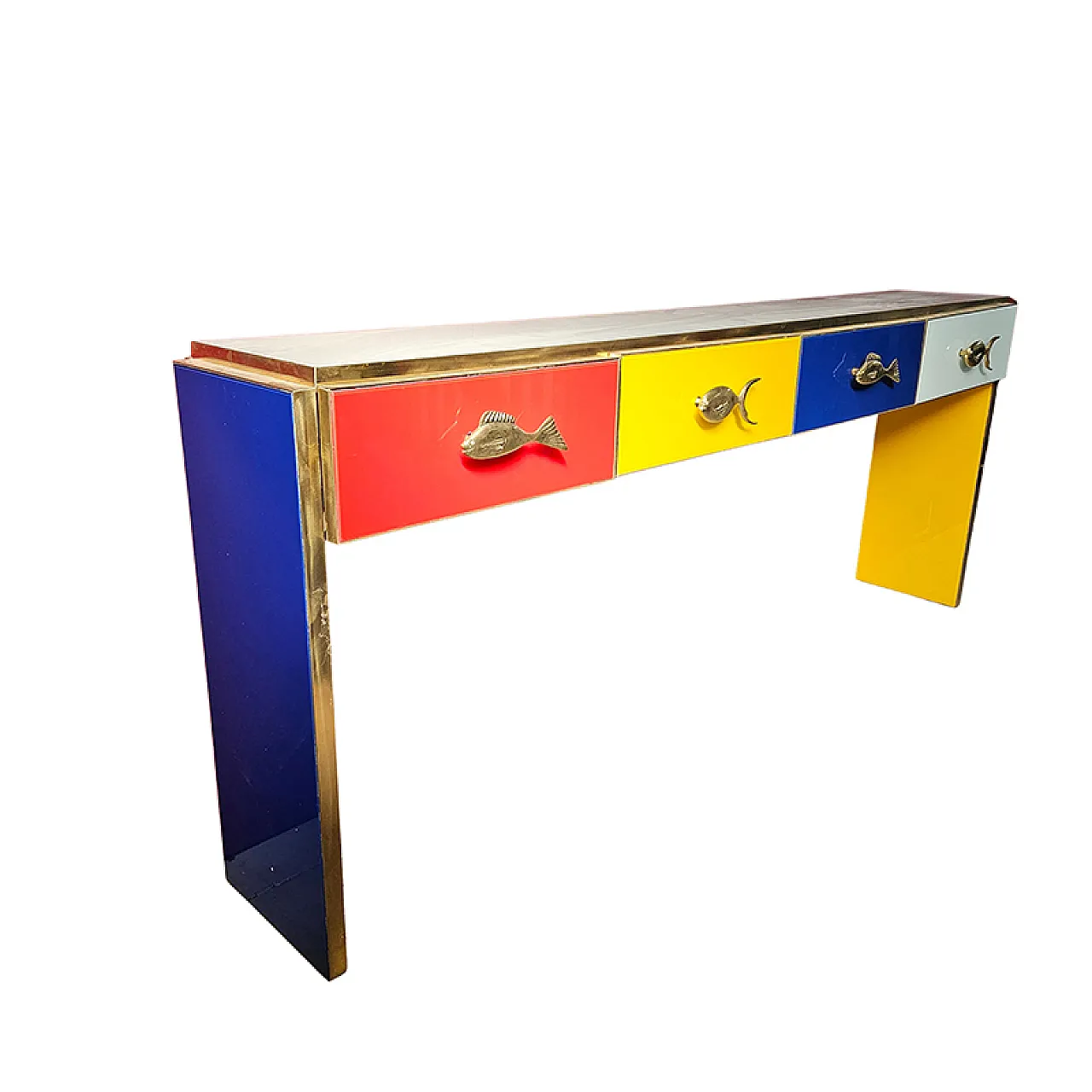 4 drawer green glass console, 20th century 5