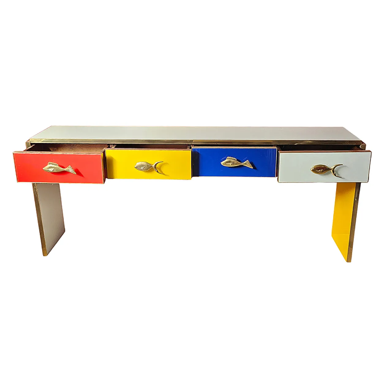 4 drawer green glass console, 20th century 6