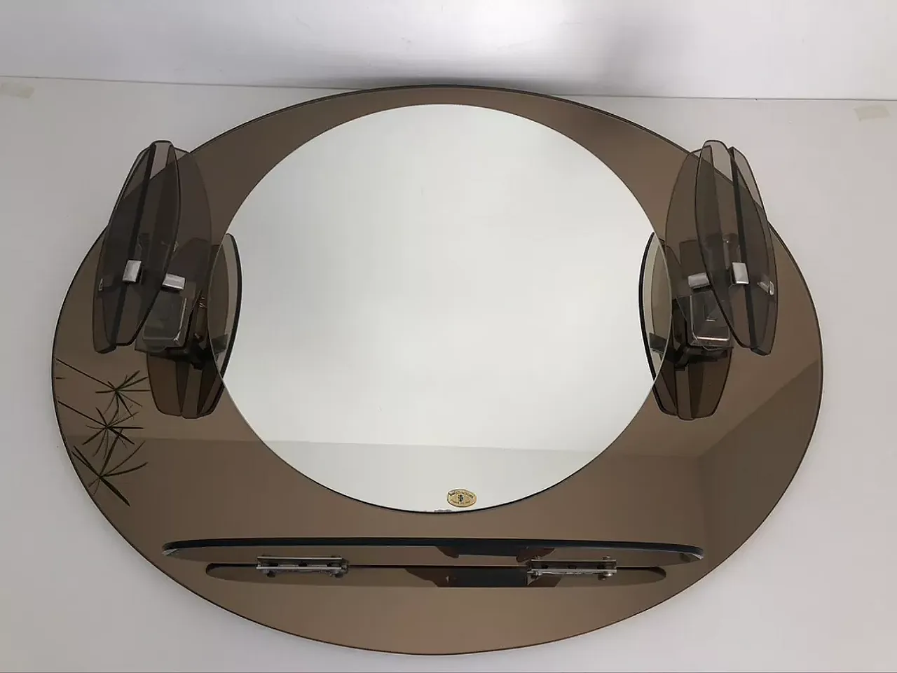 Specchio Lupi Cristal Luxor con 2 applique integrate e mensola, '900 2