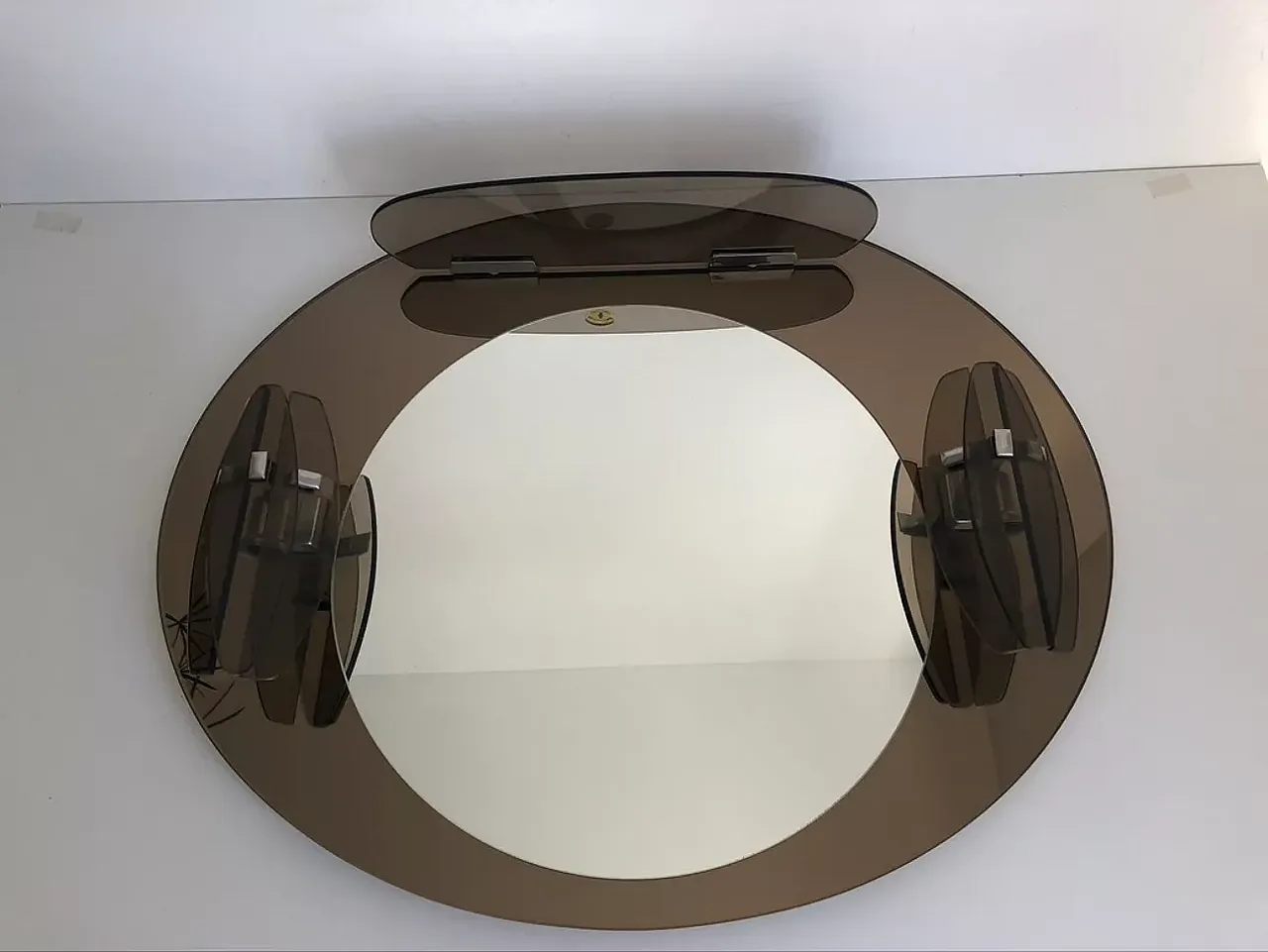 Specchio Lupi Cristal Luxor con 2 applique integrate e mensola, '900 8